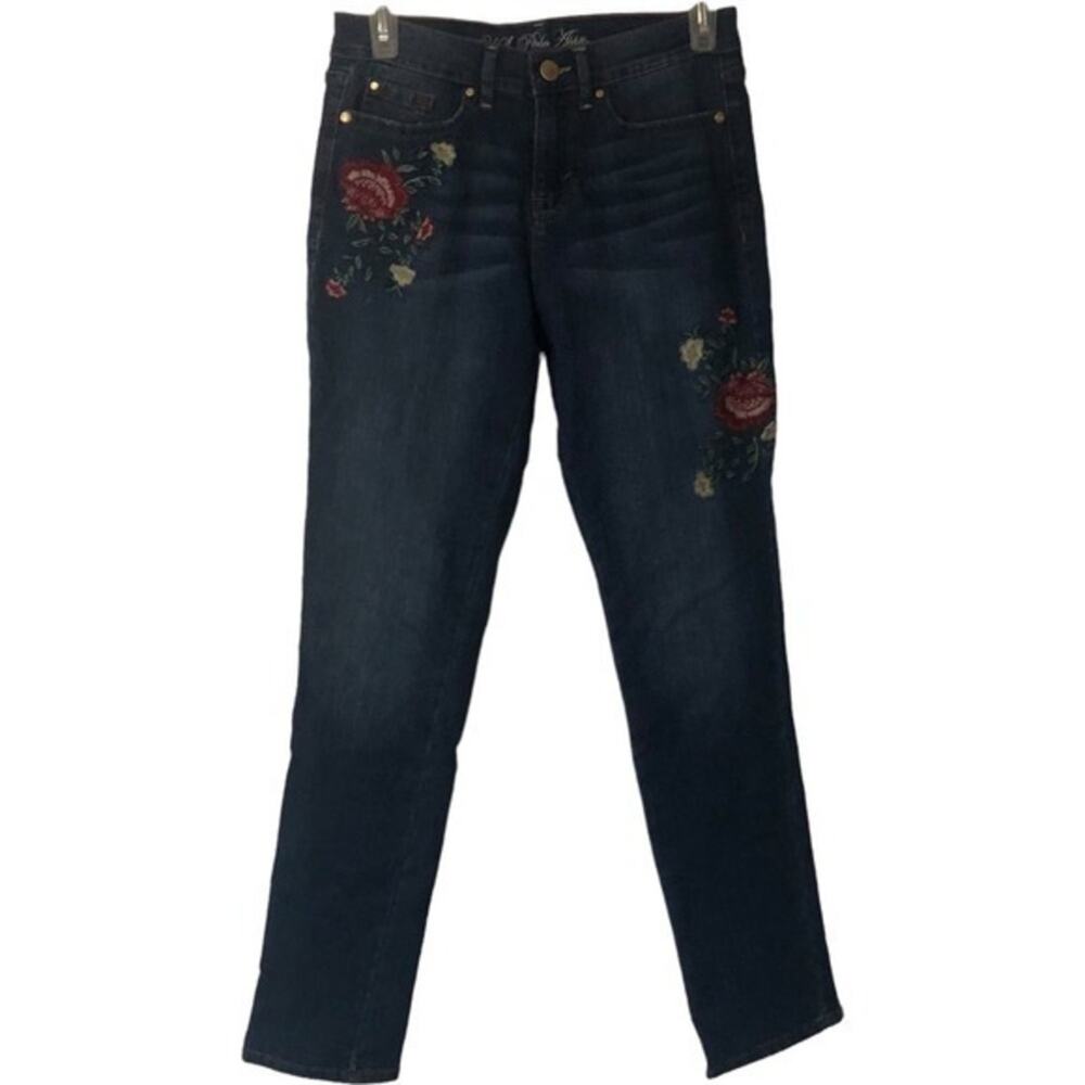 US Polo Assn. Womens Mid-rise Embroidered Floral Skinny Leg Jeans Size 4 Regular